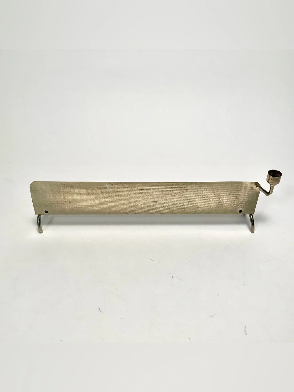 Vintage Mid Century Modern Menorah Silver & Gold Tone Textured Aluminum Hanukkah